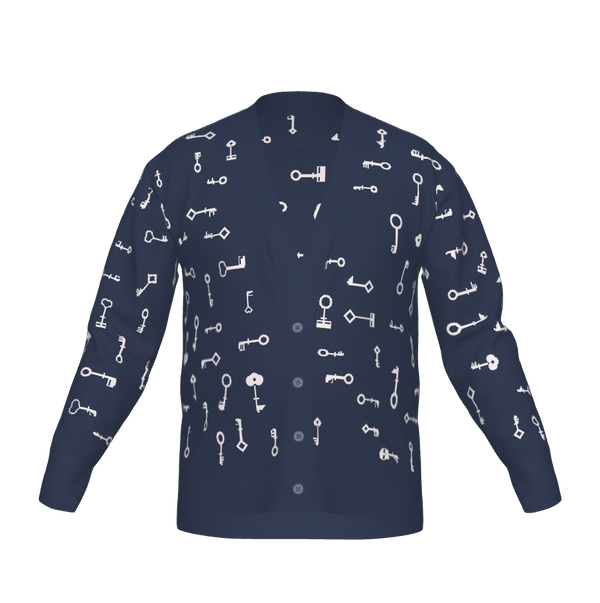 Navy & White · “Pick The Lock” Skeleton Keys: Cardigan